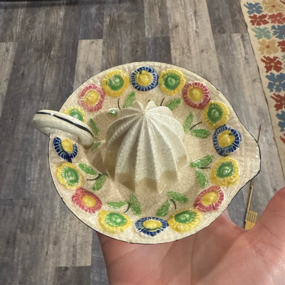 Hand-Painted Vintage Japanese Floral Ceramic Citrus Reamer